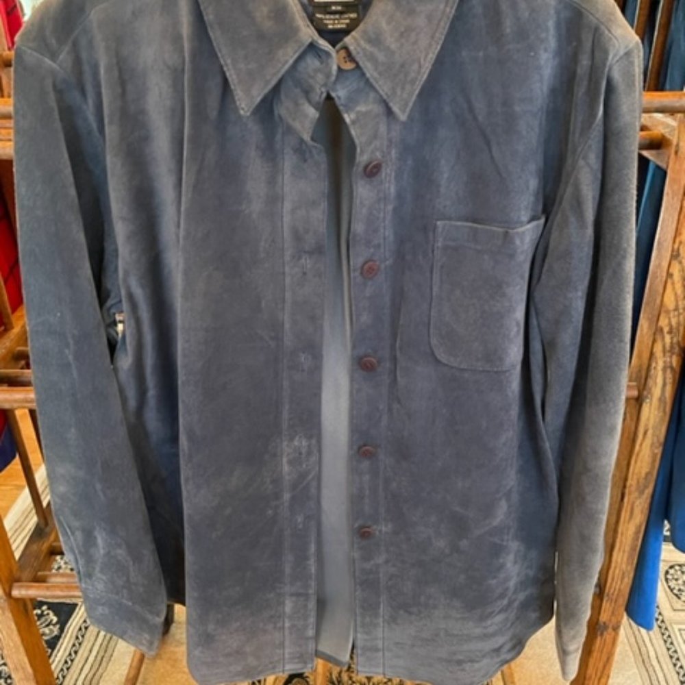 Steel Blue Leather Suede Outer Shirt